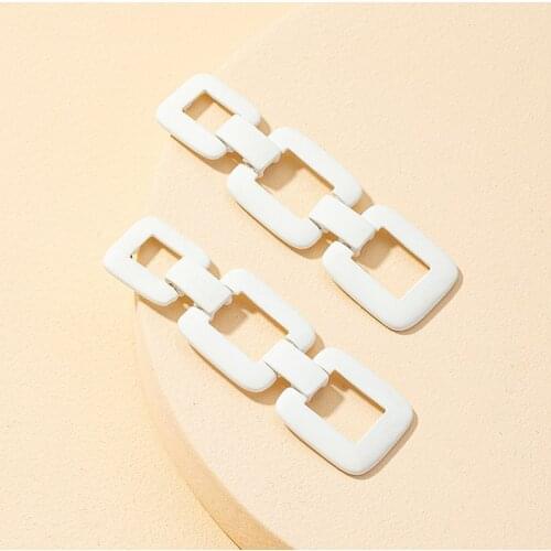 GSOLD Trendy Geometric Square Chain Long Dangle Drop Earring Hollow Metal White Paint Earring Women Party Jewelry Accessories