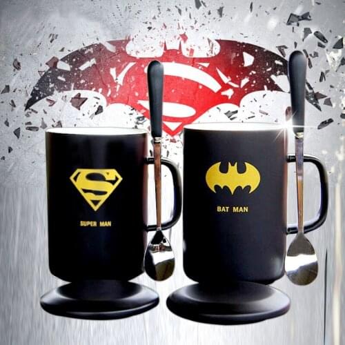 Hot selling cartoon hero ceramic coffee cup tea cup with lid and spoon Mug milk cup breakfast cup for children coffee mug