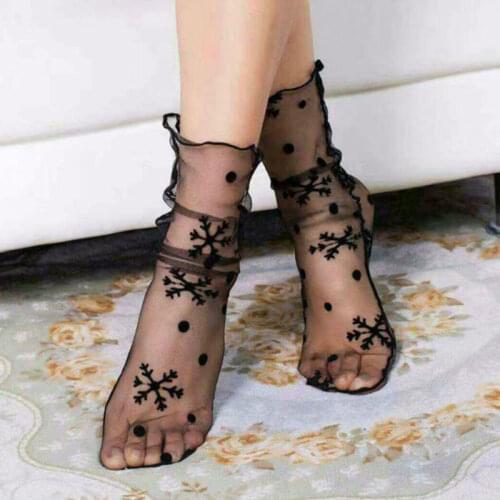 Summer Sexy Retro Lace Floral Mesh Women Girl Socks Elastic Fashion Lady Soft Short Socks Female Crystal Silk Ultrathin sock