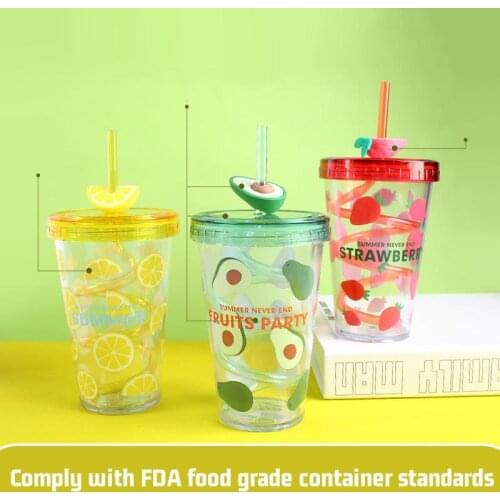 Summer Cartoon Fruit Rotating Straw Cup Childrens Plastic Water Cup Female Gift Cup Creative Summer Handy Cup Mug