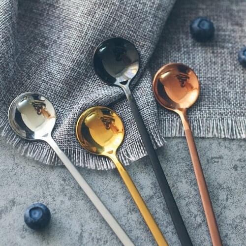 Spoon Small Glod Silver Stainless Steel Round Tea Coffee Spoon For Ice Cream Dessert Long Handled Spoon Cutlery Kitchen