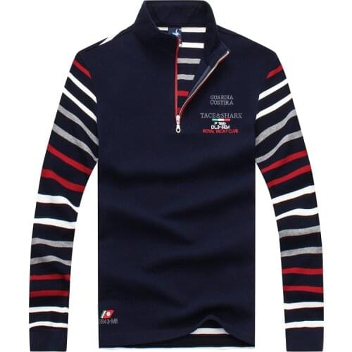 Tace & Shark brand sweater men pullover striped stand collar half zipper pull homme hiver christmas mens sweaters 2018