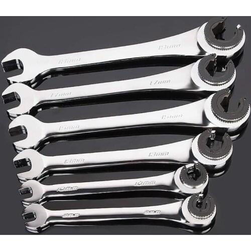 1Pc 8-19 mm Tubing Flex Head Ratcheting Wrenches Set Tubing Ratchet Combination Wrench Gear Tube Wrench Car Repair Oil Wrenches