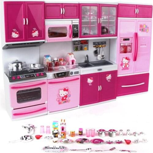 KT kitchen toy simulation mini kitchen girl cooking house set pretend play toy tableware set refrigerator house luxury