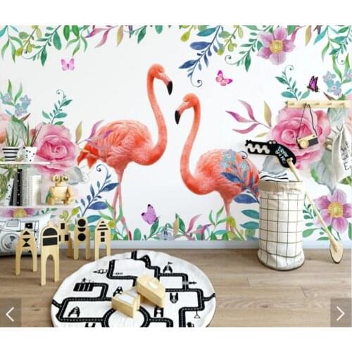 3D Flamingo Flower Wallpaper Murals for Living Room Bedroom Floral Art Wall Decals Contact Paper Roll 3d Wall Murals Custom