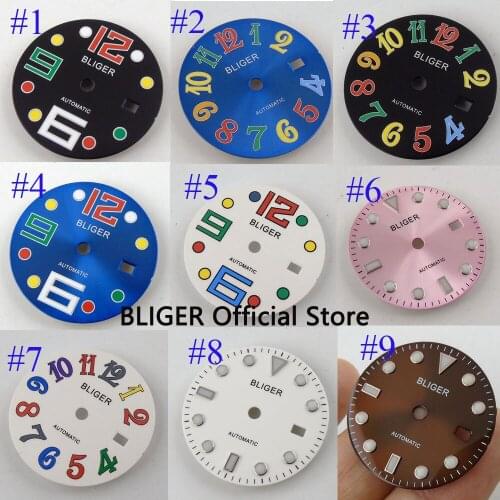 Multiple Model BLIGER 28.5MM Date Window Black Watch Dial Fit For DG3804 MIYOTA 8205 8215 Automatic Movement Mens Watch Dial