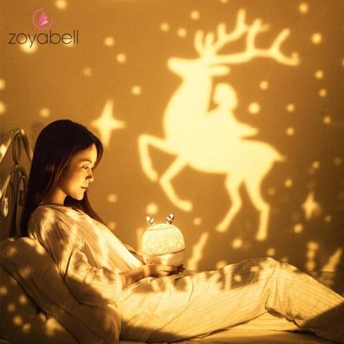 Night Light Projector Deer Shape Rotating LED Night Lights for Kids Baby Bedroom Beside Table Lamp Projection Decoration