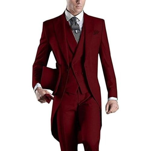 Latest Design One Button Wine Groom Tuxedos Peak Lapel Groomsmen Mens Wedding Prom Suits (Jacket+Pants+Vest+Tie) NO:209
