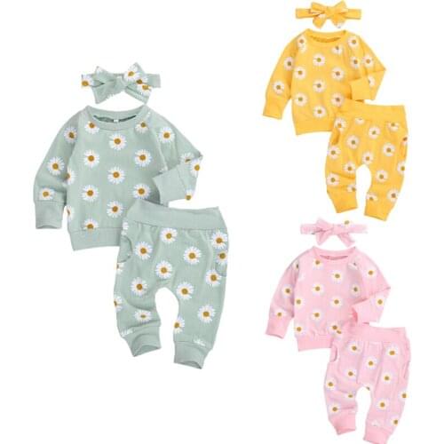 New Autumn 0-24M Baby Girls Boys Clothes Sets Sunflowers Print Long Sleeve Pullover Sweatshirt Cute Tops Pants