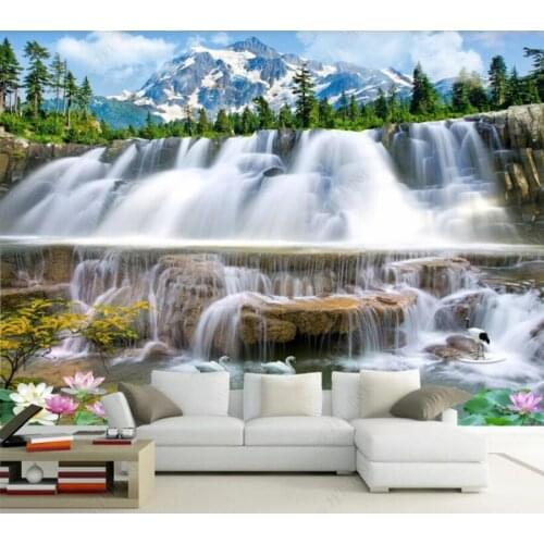 Papel de parede Waterfall Landscape Painting Snow Mountain 3d wallpaper mural,iving room tv wall bedroom wall papers home decor