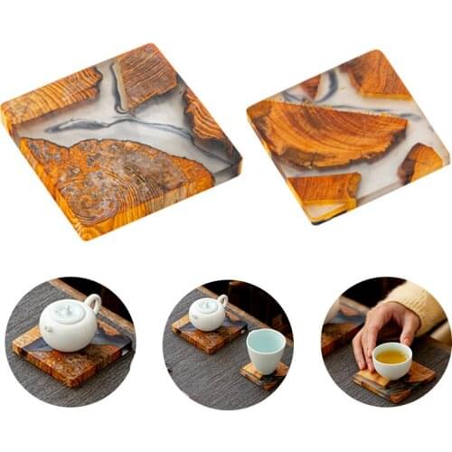 Solid Resin Square Placemat for Table Mats Japanese Style Coffee Tea Cup Coasters Heat Resistant Pot Pad for Home Table Decor