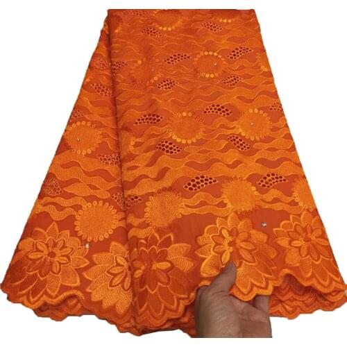 Orange (9 colors) Cotton African Lace Fabric 2021 High Quality Voile Lace In Switzerland Embroidery voile Lace Fabric YLC110