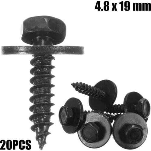 20Pcs/Set 4.8 x 19 mm Self Tapping Tapper Screw And Washer Black 8mm Hex Head Self Tapping Tapper Screws For BMW Repair Screws