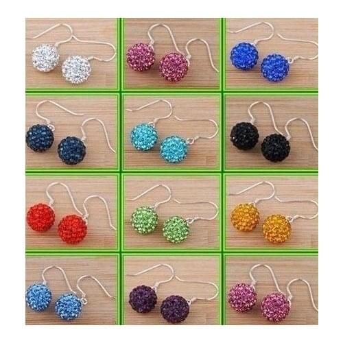 Fg45f 10mm Clay Mixed 20 Color WON Crystal Micro Pave Disco Ball Silver Plated crystal Earrings Dorp Stud