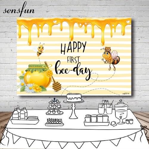 Sensfun Yellow Honey Happy First bee day Backdrop For Photo Studio Kids Baby Shower Newborn Photography Backgrounds Custom Vinyl