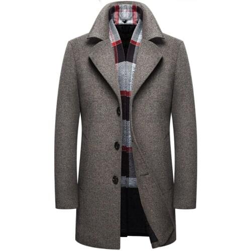 Coat Wool Mens Men Brand-Clothing Mens Winter Jacket Men Overcoat Turn-down Collar Medium Long Mens Coat Trench Coats WUJ1180