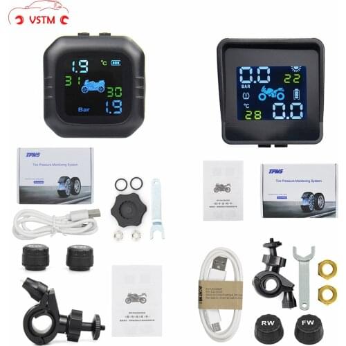 Best price Motorcycle LCD Color Screen motorbike Tire Pressure TPMS Monitoring System Tire Temperature 2PCS External Sensor