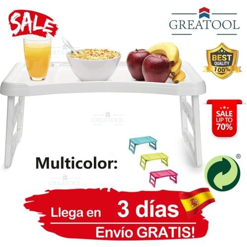 Folding table PVC bed, breakfast tray, sofa and bed eating tray. Adjustable with flip cover shipping from Spain