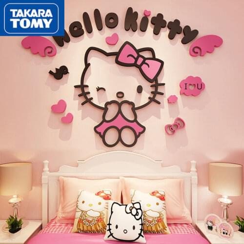 Takara Tomy Hellokitty Cute Creative Personality 3d Stereo Wall Stickers Girl Room Stickers Wall Decoration
