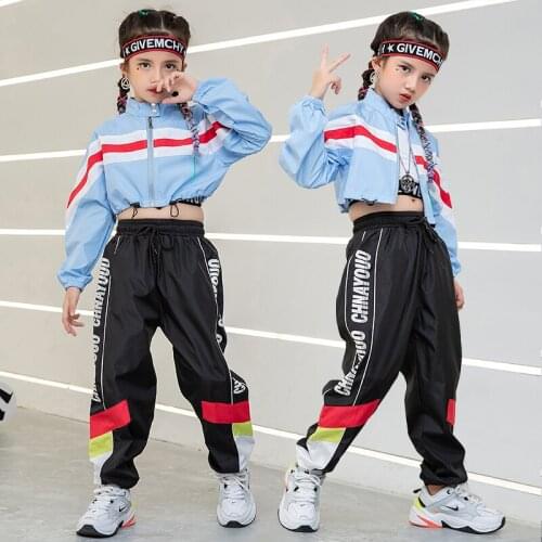Hip Hop Dance Costumes Long Sleeved Jacket Black Pants Street Stage Clothes Child Dance Jazz Outfits Performance Wear
