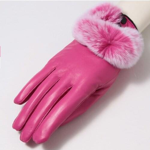 2019 Winter Warm Real Leather Glove With Rex Rabbit Fur Female Genuine Leather Gloves Women With Genuine Rabbit Fur Hand Wrist
