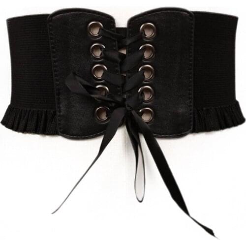 Fashion Women Lady Stretch Buckle Waist Belt Wide Elastic Corset Waistband Corset Around Cinch PU Leather Tie Bowknot 4 color