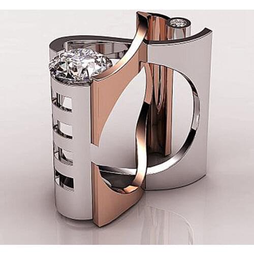 Women Fashion Two Tone Rose Gold Unique Cubic Zirconia Wedding Ring Luxury Female Promise Rings for Female Anniversary Gift