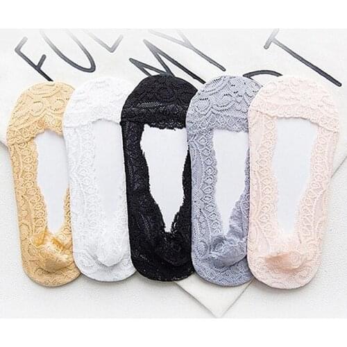 1pair shallow mouth fashion white sexy lace invisible socks ladies lace silicone soles thin slip boat socks big sale