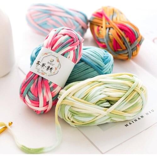 100G 32M Variegated Color Cloth Crochet Yarn For Crocheted Bag Mat Weaving Thread Yarn Polyester Woven Carpet DIY Hand-knitted