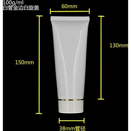 100ML wholesale Sunscreen empty soft Tube with gold or silver linne screw lid , empty 100G white color plastic Cream soft Tube
