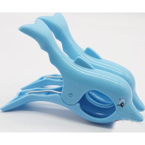 2PCS Stronging Plastic Cute Dolphin Clips Beach Towel Clamp To prevent the wind Clamp Clothes Pegs Drying Racks Retaining Clip