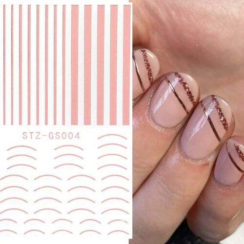 3D Nail Sticker Curve Stripe Lines Nails Stickers Adhesive Striping Tape Nail Art Stickers Decals Rose Gold Silver Nail Stripe