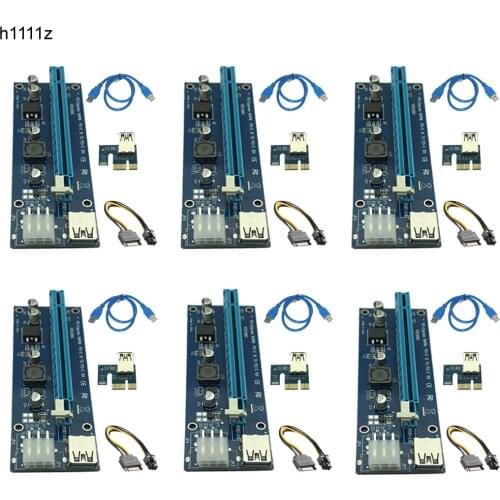 6pcs 006C USB 3.0 PCI-E Express 1X 4x 8x 16x Extender Riser Adapter Card SATA 15pin Male to 6pin Power Cable for Bitcoin Mining