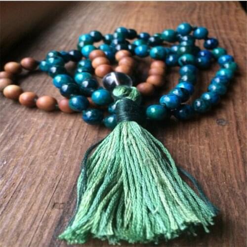 8mm Malachite Gemstone 108 Beads Tassels Mala Necklace Buddhism MONK Bless Lucky Wristband Chakas Fancy pray natural Wrist