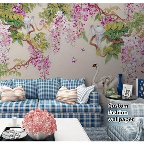 Bacal Custom Photo Wallpaper Mural 3D Wisteria Flower Butterfly TV Sofa Background Wall Painting wall papers 3d home decor
