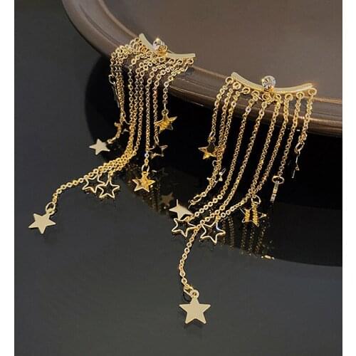 Exaggerated Temperament Star Tassel Earrings Rear Hanging Six-pointed Star Earrings European and American Women Fashion Earrings