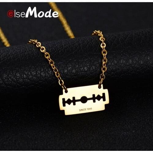 ELSEMODE Gold Thick Shaver 316L Stainless Steel Brand Razor Blades Pendant Necklaces Men Jewelry Steel Male Punk Necklace