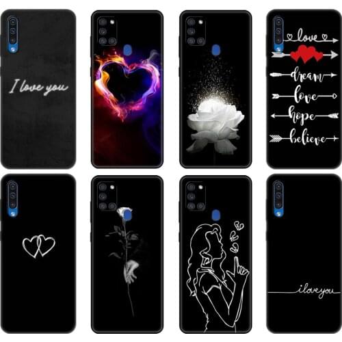 Black tpu Case For Samsung Galaxy A50 50S A30S A10 A01 A11 A21S A31 A41 A51 A71 M21 M30S S10 LITE Cover Heart Love Crown