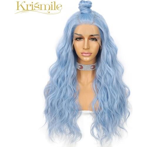 Long Water Wave Synthetic Lace Front Wigs Blue Color Hair for Women Party Cosplay Drag Queen Daily Heat Resistant Fiber