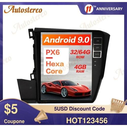 For Honda Civic 2012-2015 4G SIM Tesla Screen Android 9.0 64GB+4 Car GPS Navigation Stereo HeadUnit Multimedia Player Auto Radio