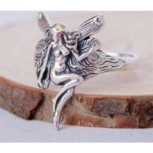 Gothic Silver Colour Angel Symbol Ring Creative Retro Men And Women Ring Jewelry Party Gift