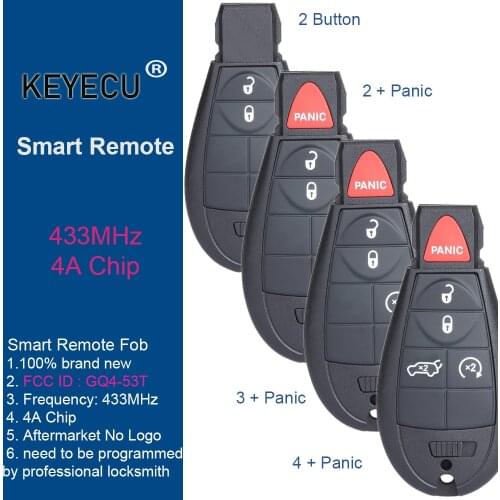 KEYECU for Jeep Cherokee / Cherokee Sport KL 2014 2015 2015 2017 2018 2019 Remote Key Fob Fobik 433MHz GQ4-53T PCF7961M 4A Chip