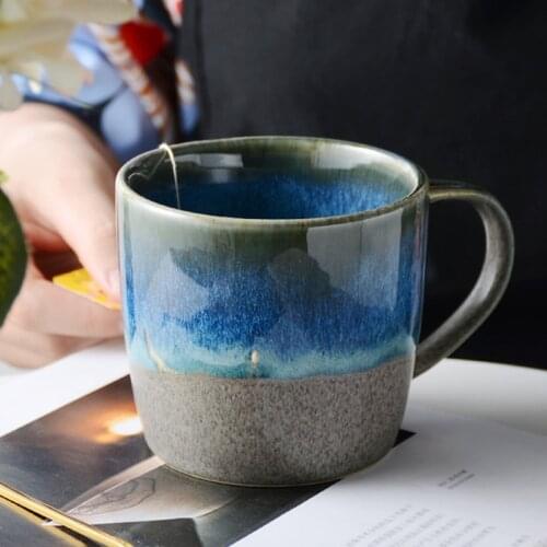 Retro Coffee Mug Blue Series Ceramic Water Cup Breakfast Afternoon Tea Cup Simple Tableware