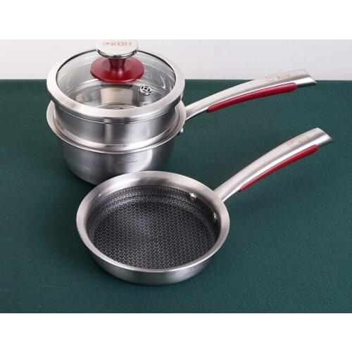 Stainless steel composite multi-layer bottom compact and convenient to store a three-piece set of baby food auxiliary pot J05