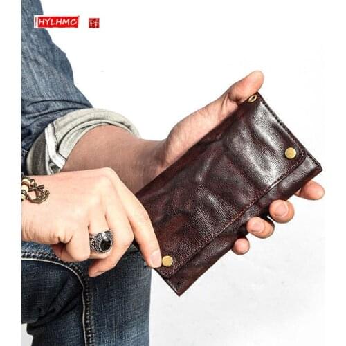 Retro Long Genuine Leather Men Wallet Young Tide Ultra-thin Soft Doka Bit Purse Personality Wallet Japan and South Korea