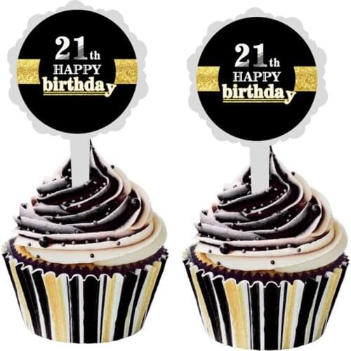Creative Black Gold Round Cake Topper Happy Birthday Dessert Table DIY Decoration 16 18 21 30 40 50 Year Old Cake Decoration
