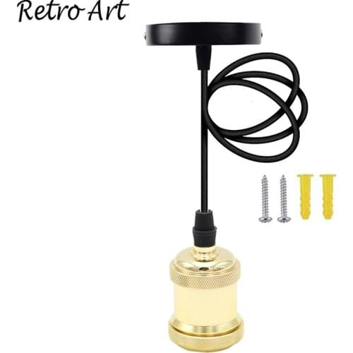 E27 E26 Golden Vintage Lamp Cord Set Edison style Metal Ceiling Rose with lamp socket