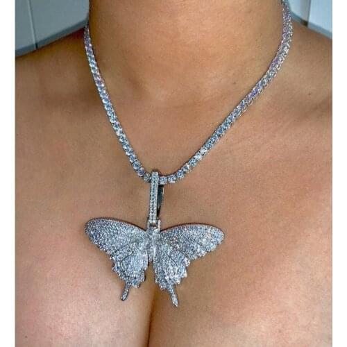 New Animal butterfly Pendant Necklace Charm 4mmTennis Chain & Cuban chain Gold silver color color Cz Mens Hip hop Rock Jewelry