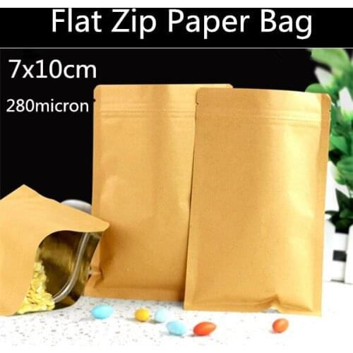 Wholesale 100pcs/lot 7cm*10cm Kraft Paper Zip Bags Food Grade Zip Lock Paper Bag Tea Storage Bag