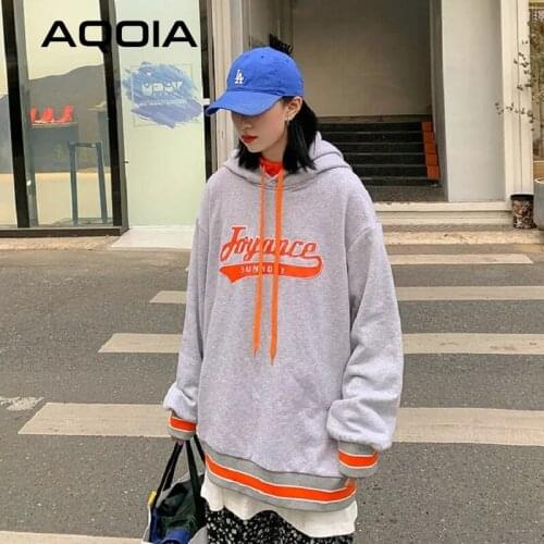 2020 Autumn Female Pullovers Streetwear Letter Printing Loose Womens Hoodies Sweatshirt Patchwork Oversize Women Sweatshirts